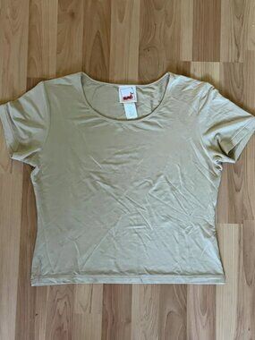Vintage 90s Mondi Munich Minimalist Beige Scoop Neck Stretch Top